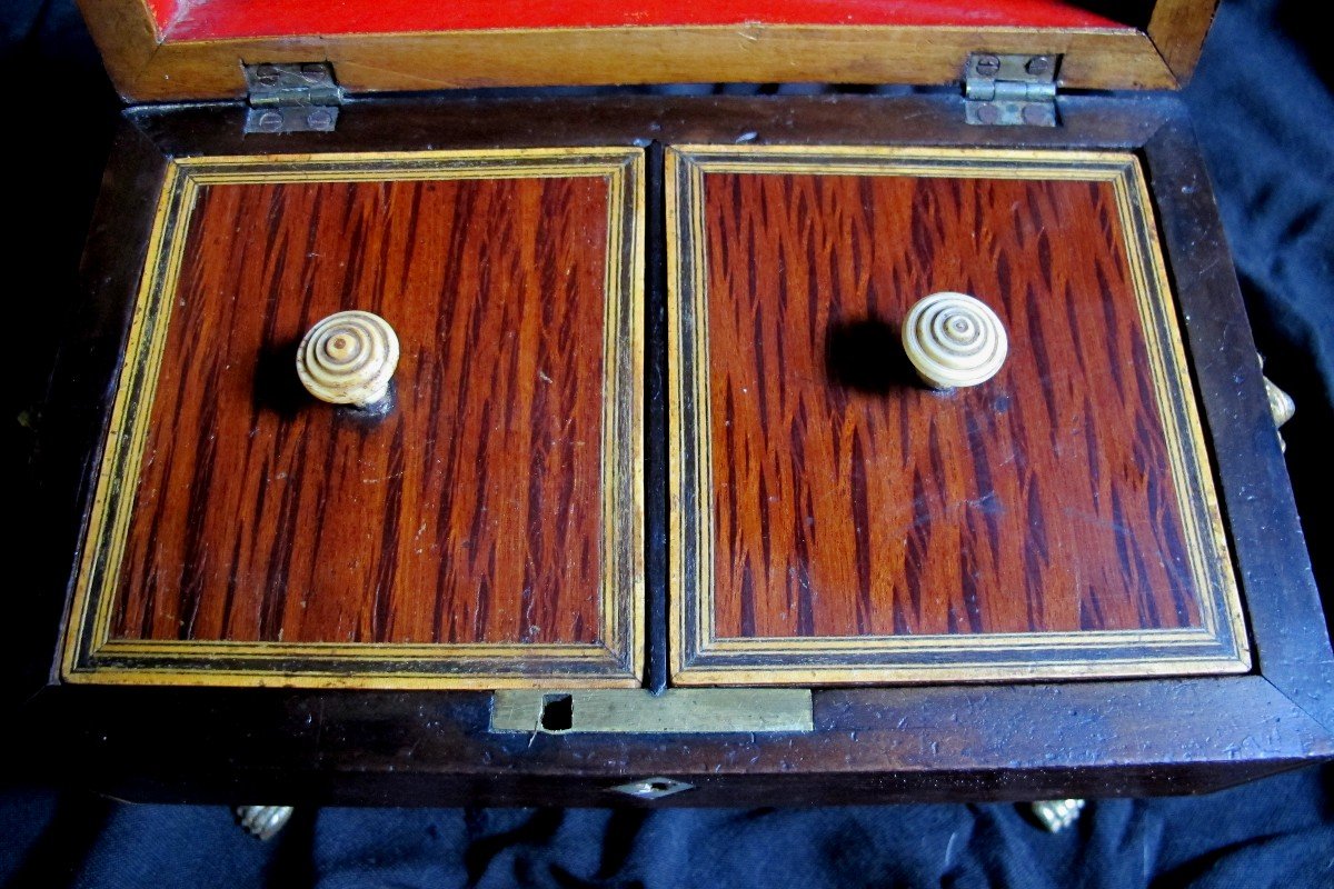 Coffret Boite A Thé Marqueterie  Filet Patte De Lions-photo-2