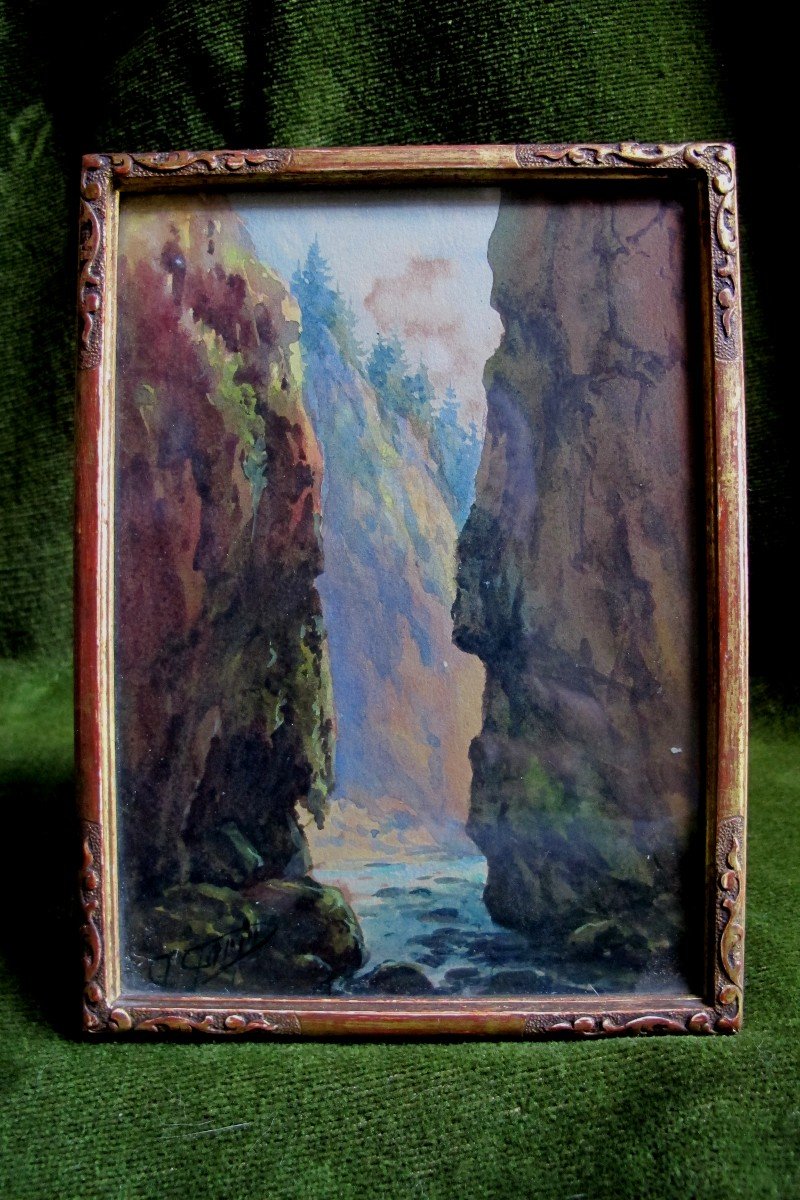 Gouache Landscape Of Gorges-photo-3