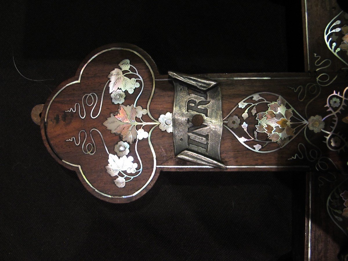 Indochine Tonkin Crucifix Nacre Et Bronze Argente-photo-4