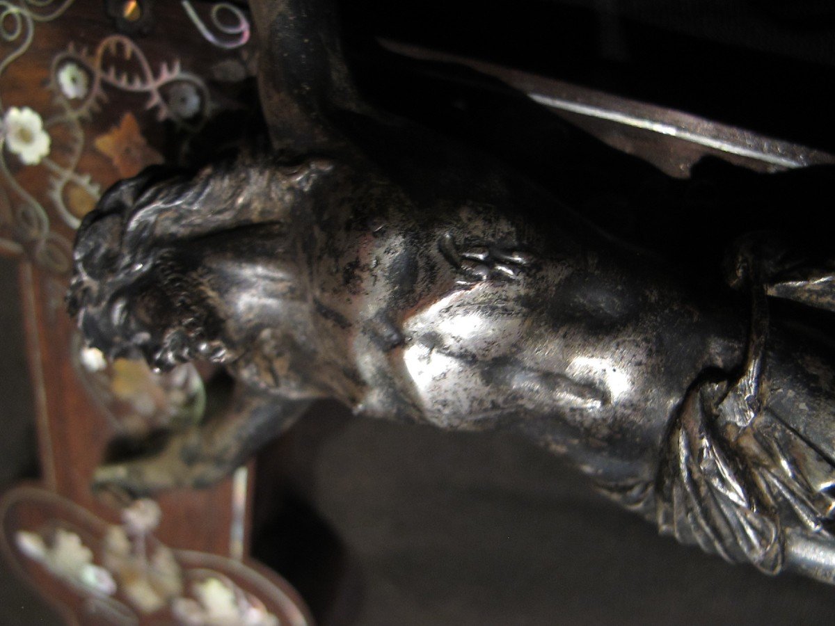 Indochine Tonkin Crucifix Nacre Et Bronze Argente-photo-6