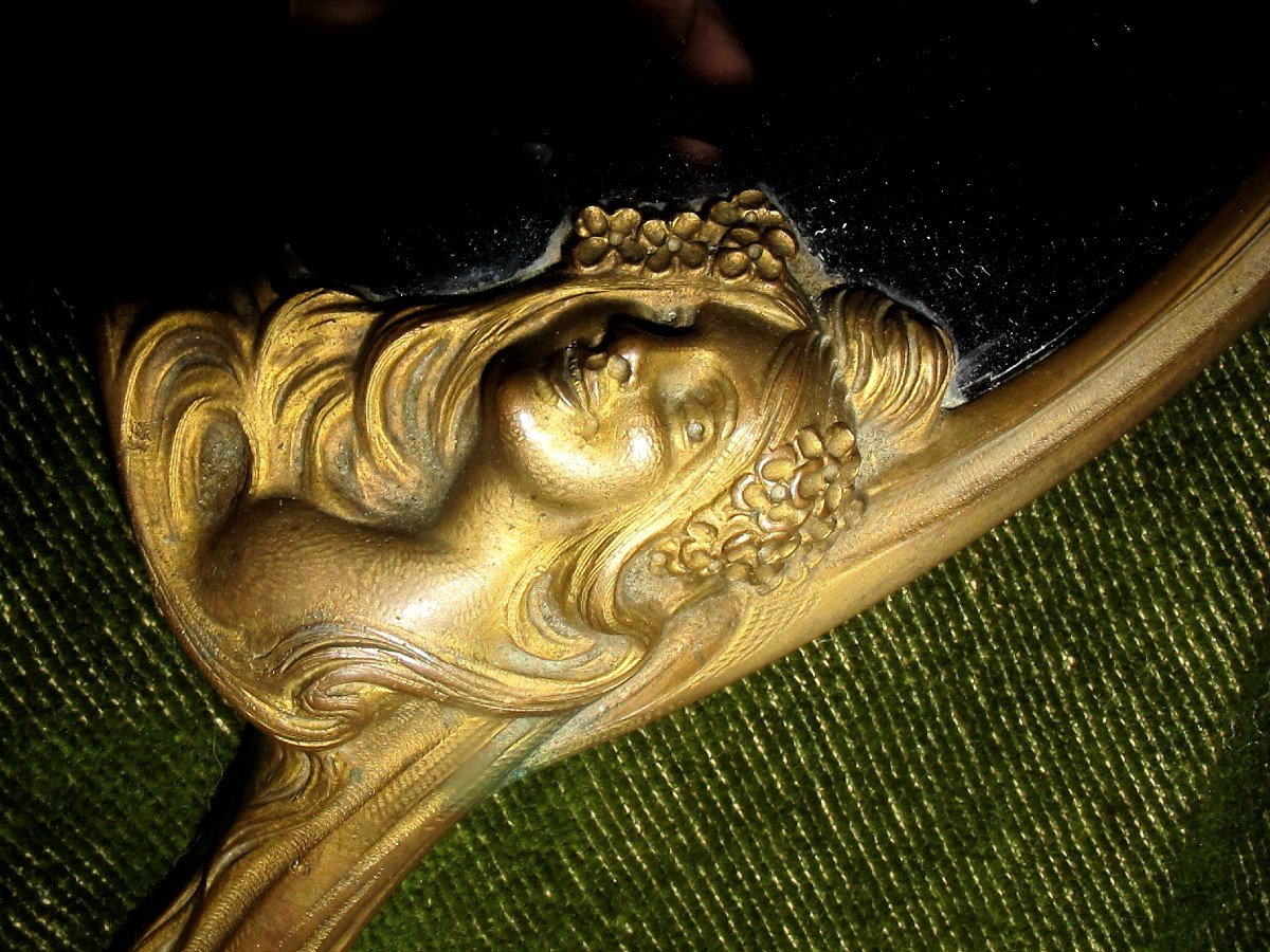  Face A Main Bronze Miroir biseaute Art Nouveau Femme-photo-2