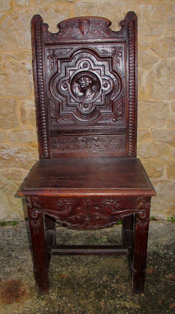 Renaissance Oak Chair Profile Of A Man XVII And XIX-photo-2