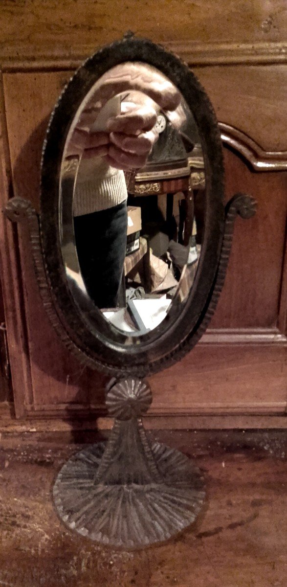Art Deco Miroir De Table En Fer Forgé Verre Biseauté-photo-3