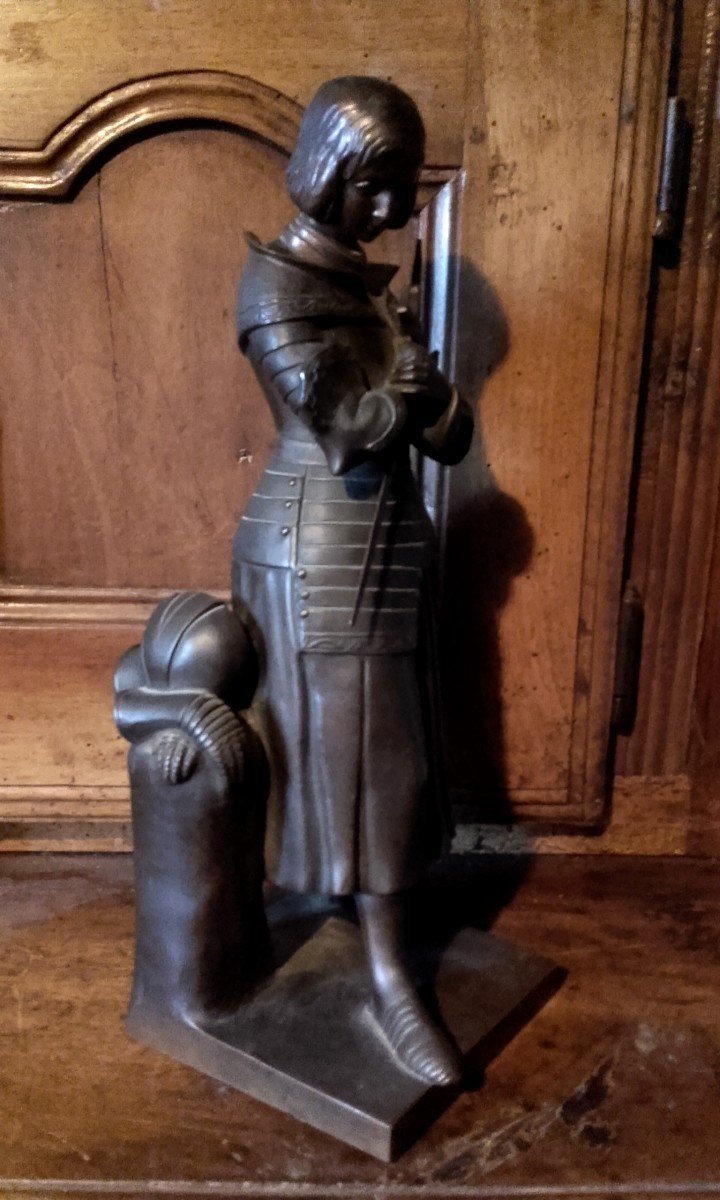 Bronze Joan Of Arc In Cast Iron Armor Susse Frères-photo-2