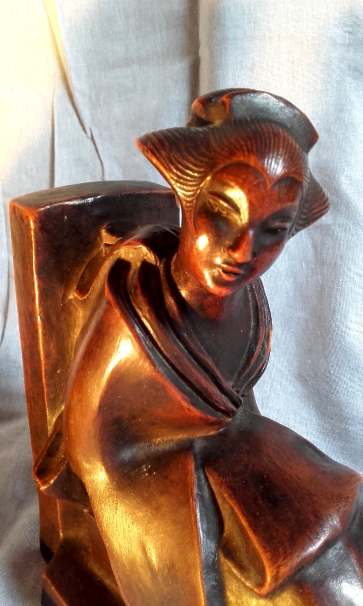 Art Deco Japanese Terracotta Bookends Signed Lacharme-photo-3