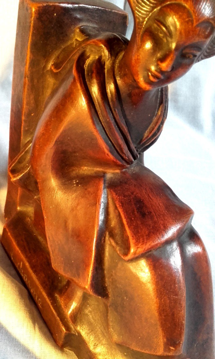 Art Deco Japanese Terracotta Bookends Signed Lacharme-photo-8