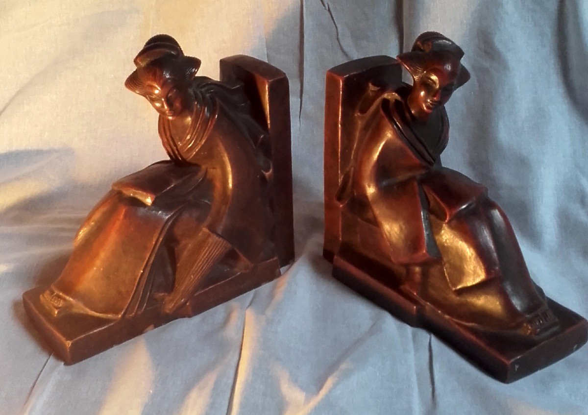 Art Deco Japanese Terracotta Bookends Signed Lacharme
