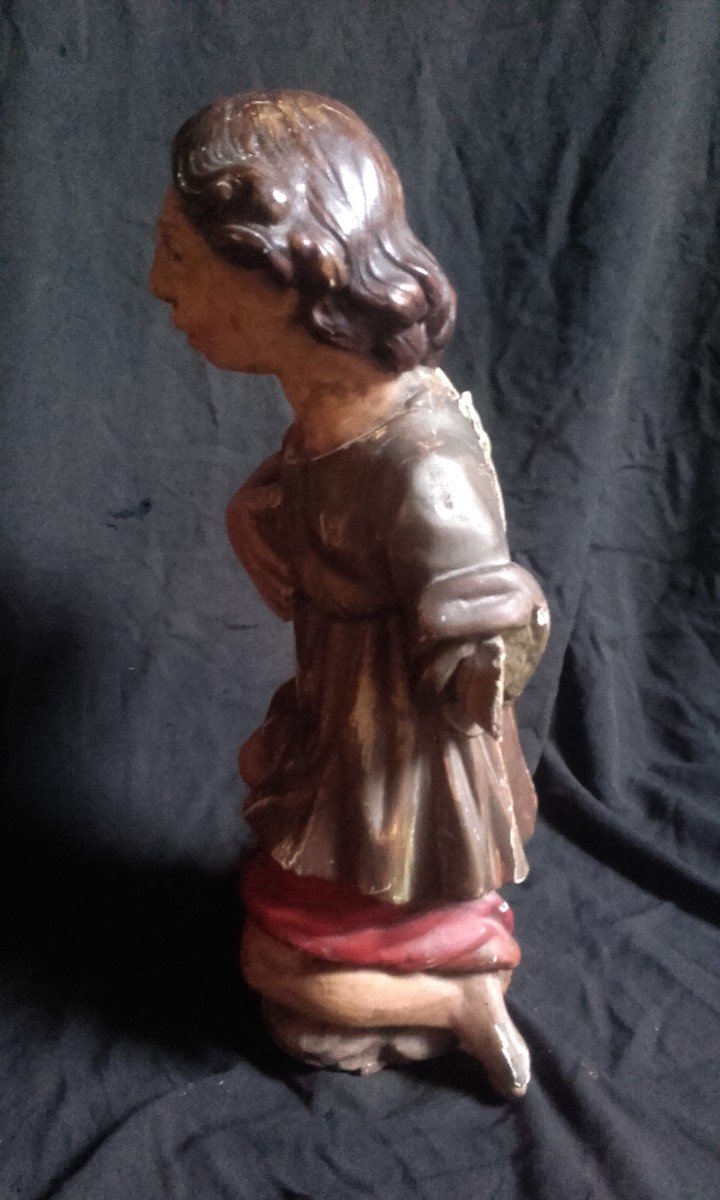 XVIII Ange Bois Sculpté Polychrome Baroque-photo-7