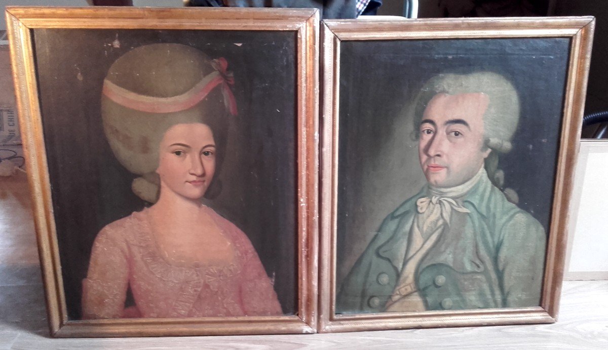 XVIII Paire De Portraits époque Louis XVI