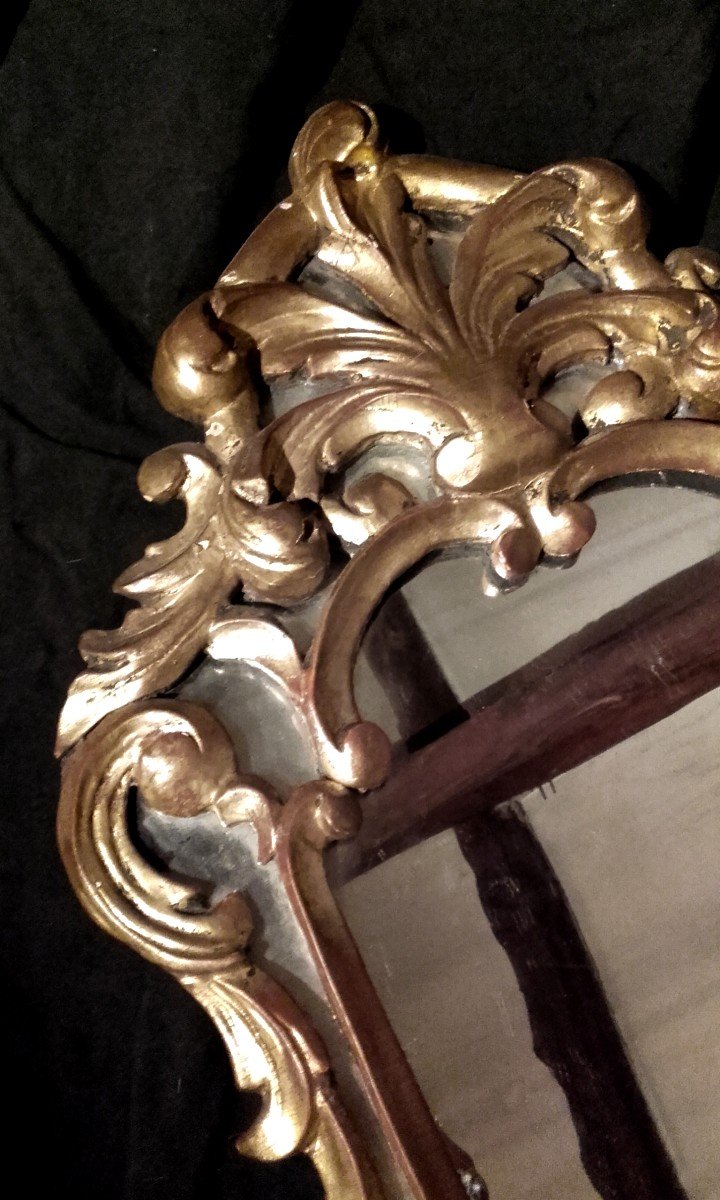 Petit Miroir époque Régence A Parcloses Bois Doré  60x36 Cm-photo-2