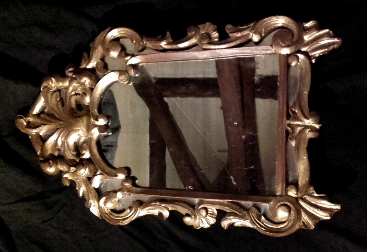 Petit Miroir époque Régence A Parcloses Bois Doré  60x36 Cm-photo-6
