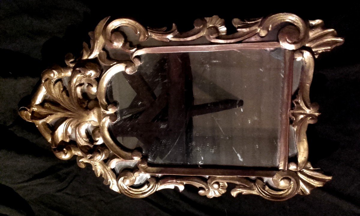Petit Miroir époque Régence A Parcloses Bois Doré  60x36 Cm-photo-7