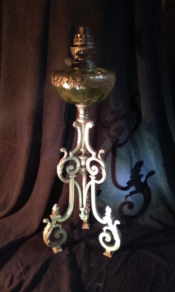 Large Bronze And Gold Oil Lamp -photo-3