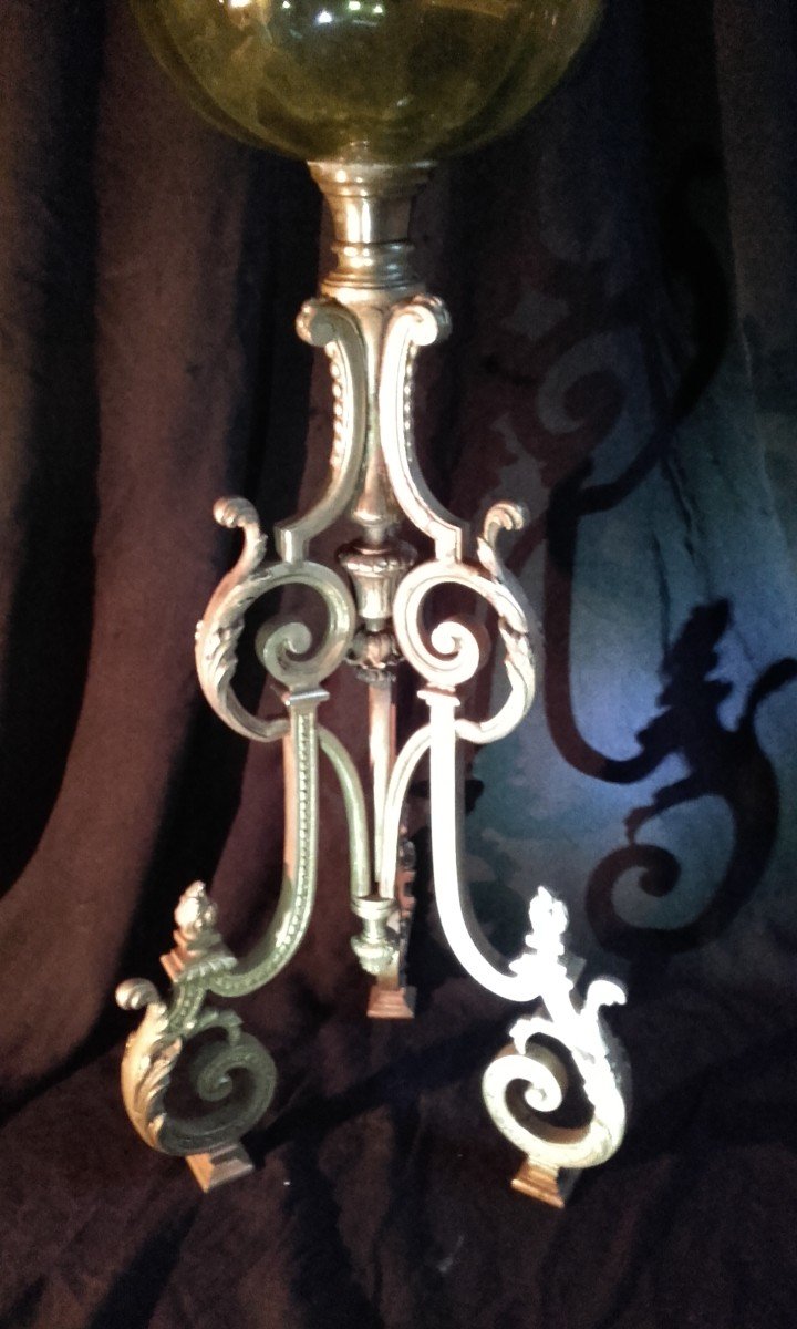 Large Bronze And Gold Oil Lamp -photo-4
