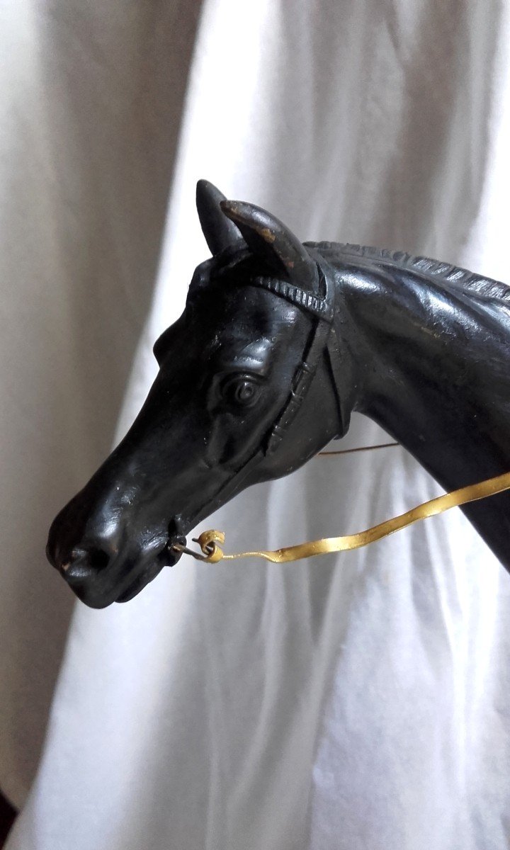 Beautiful Charles X Jockey On His Horse Clock In Gilt Bronze And Black Patina 59 Cm-photo-2