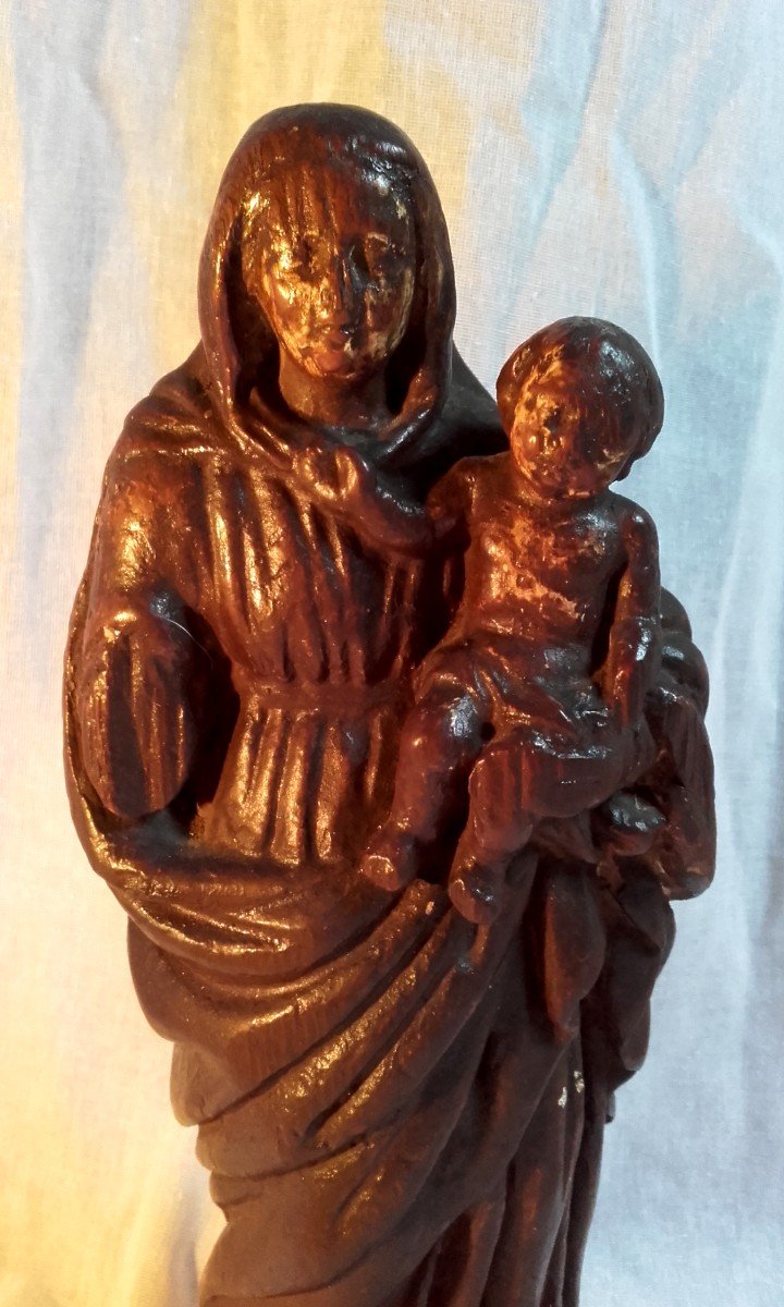 XVII Vierge A l'Enfant En Bois Sculpté-photo-2