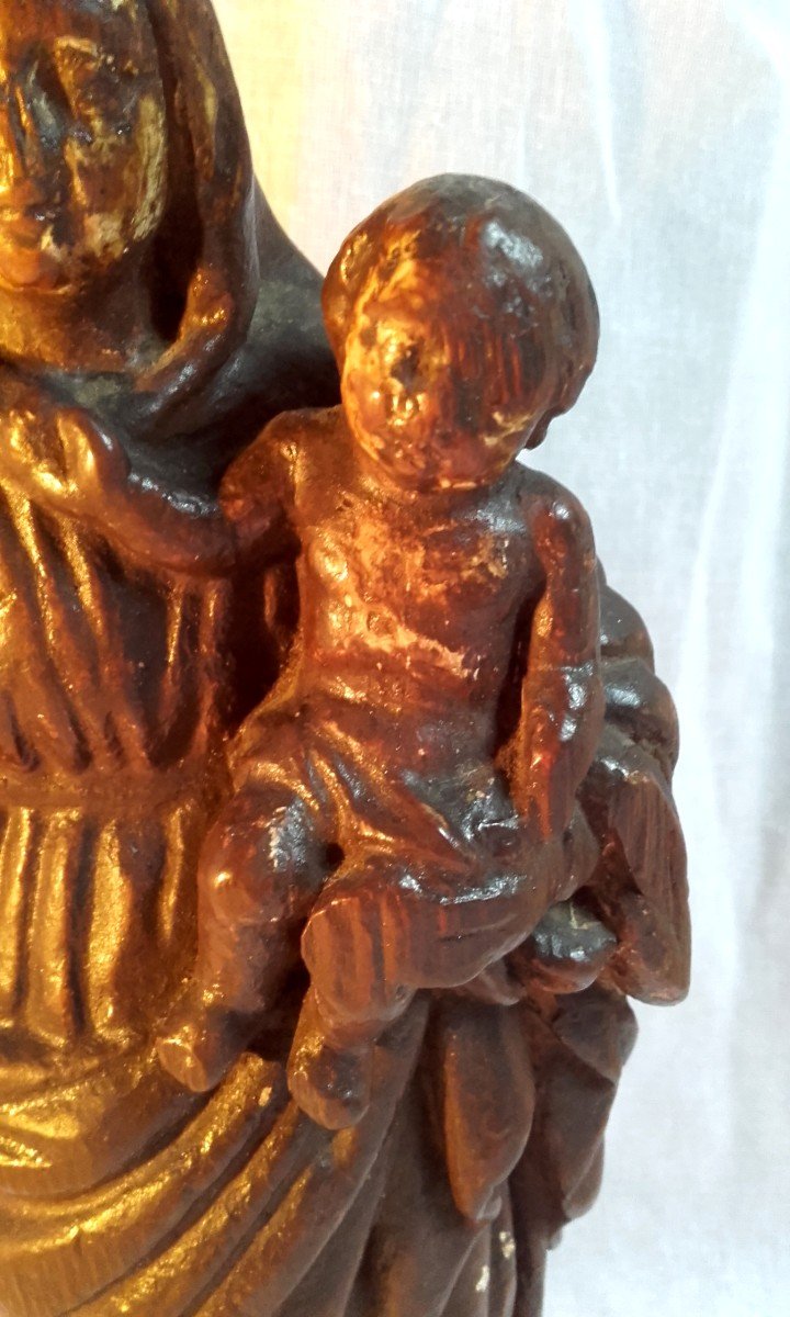 XVII Virgin And Child In Carved Wood-photo-3