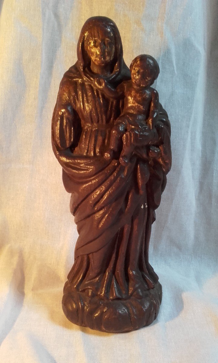 XVII Virgin And Child In Carved Wood-photo-1