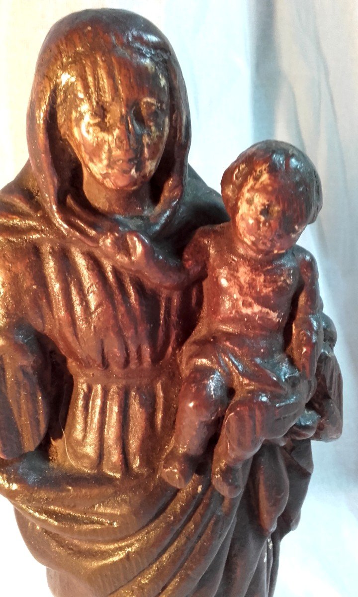 XVII Virgin And Child In Carved Wood-photo-3
