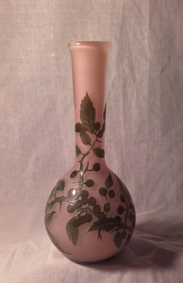 Petit Vase Gallé Décors A l'églantier 1904-1906  19,5 Cm