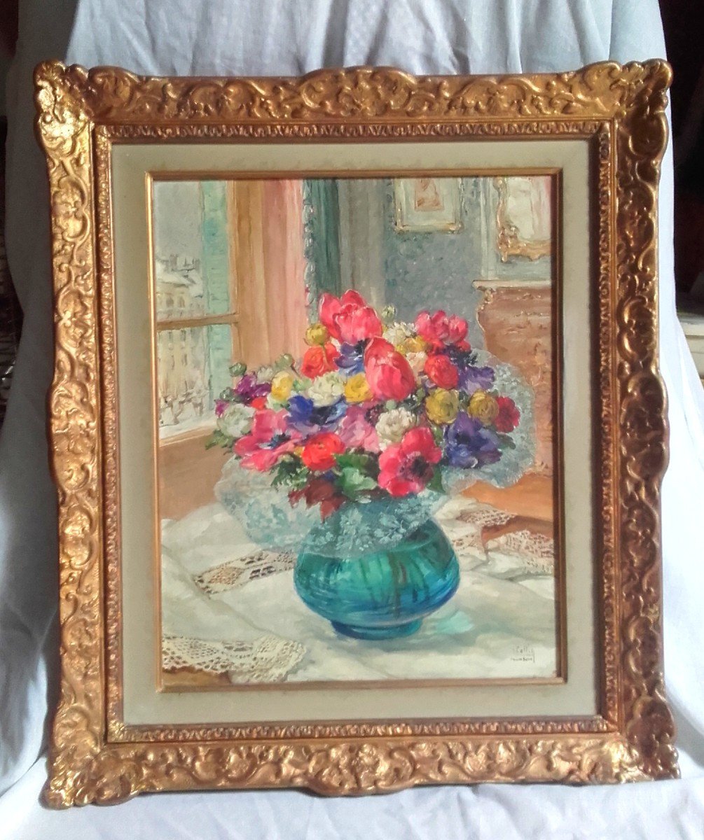 Oil On Canvas Bouquet Of Flowers In Winter Louise Cottin