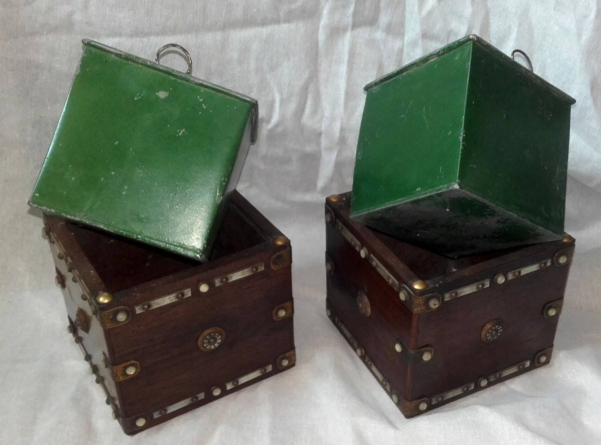 Paire de petite jardinière acajou et nacre-photo-3