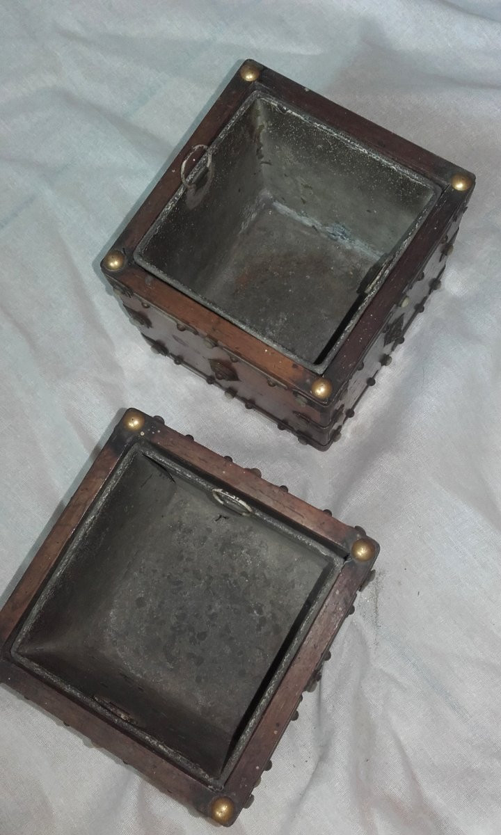 Paire de petite jardinière acajou et nacre-photo-1