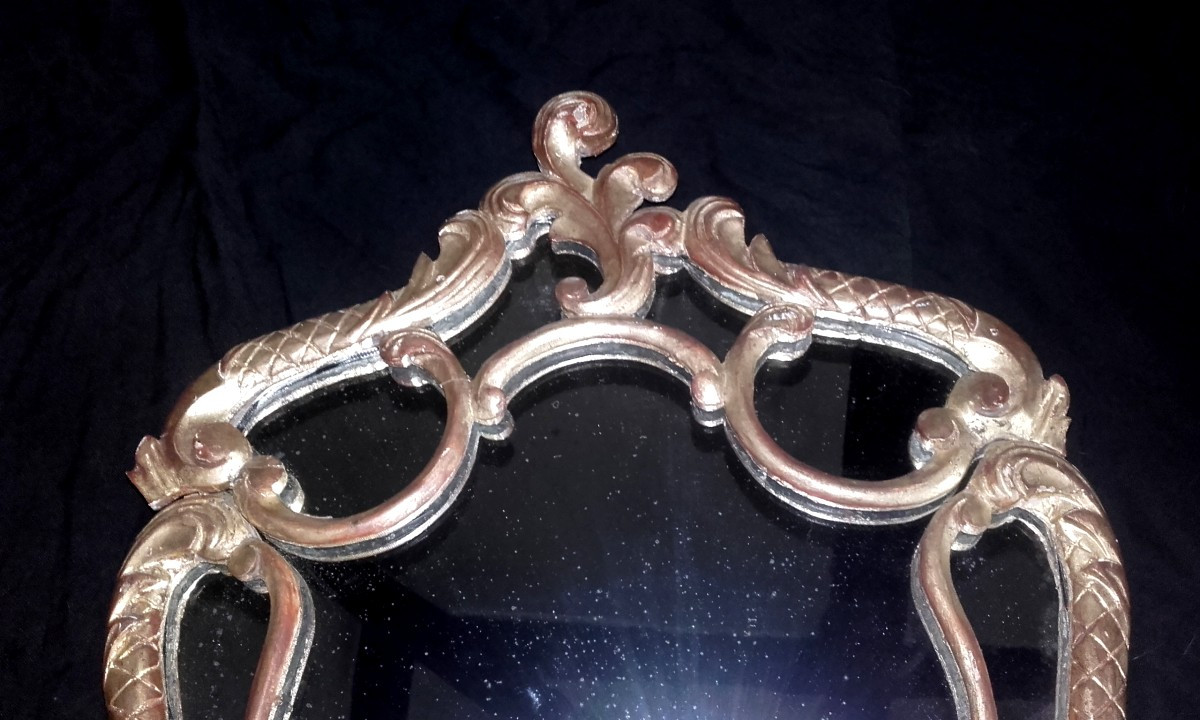 XVIII Mirror With Gilded Wooden Bead 62x38 Cm-photo-2