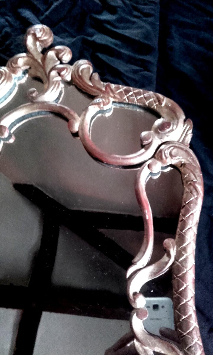 XVIII Mirror With Gilded Wooden Bead 62x38 Cm-photo-3