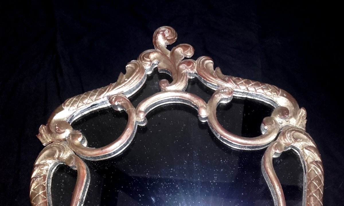 XVIII Mirror With Gilded Wooden Bead 62x38 Cm-photo-1