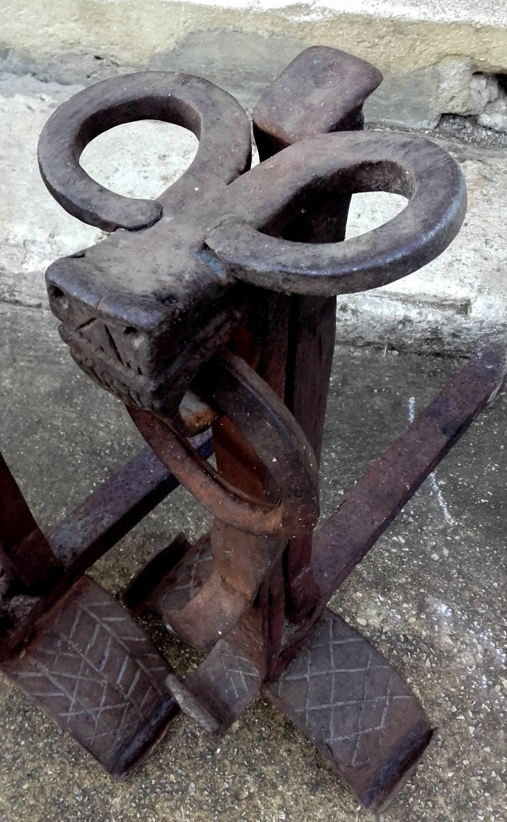 XVII Forte et grande paire  chenets a tête de bélier H 81 cm-photo-1