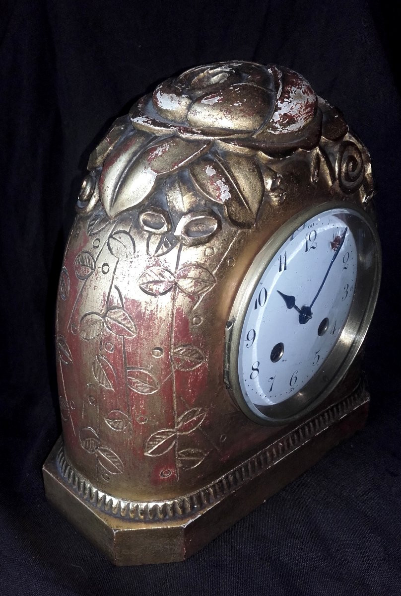 Art Deco Clock In Gilded Wood Dlg By Süe And Mare-photo-2