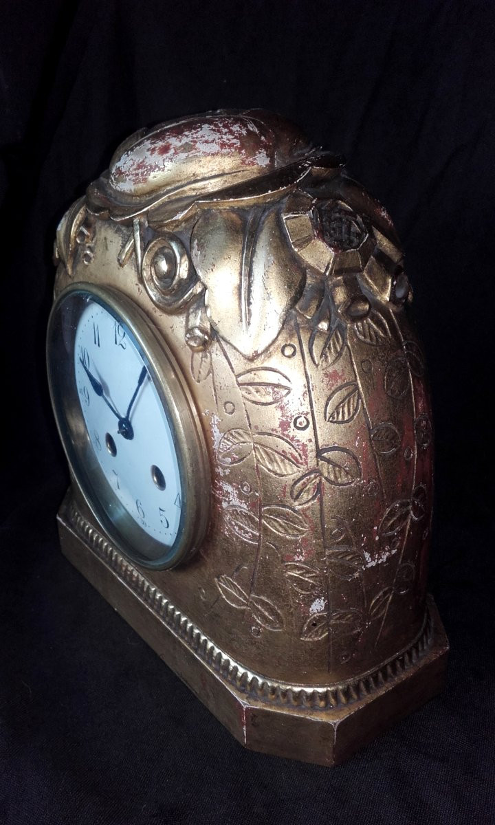 Art Deco Clock In Gilded Wood Dlg By Süe And Mare-photo-3