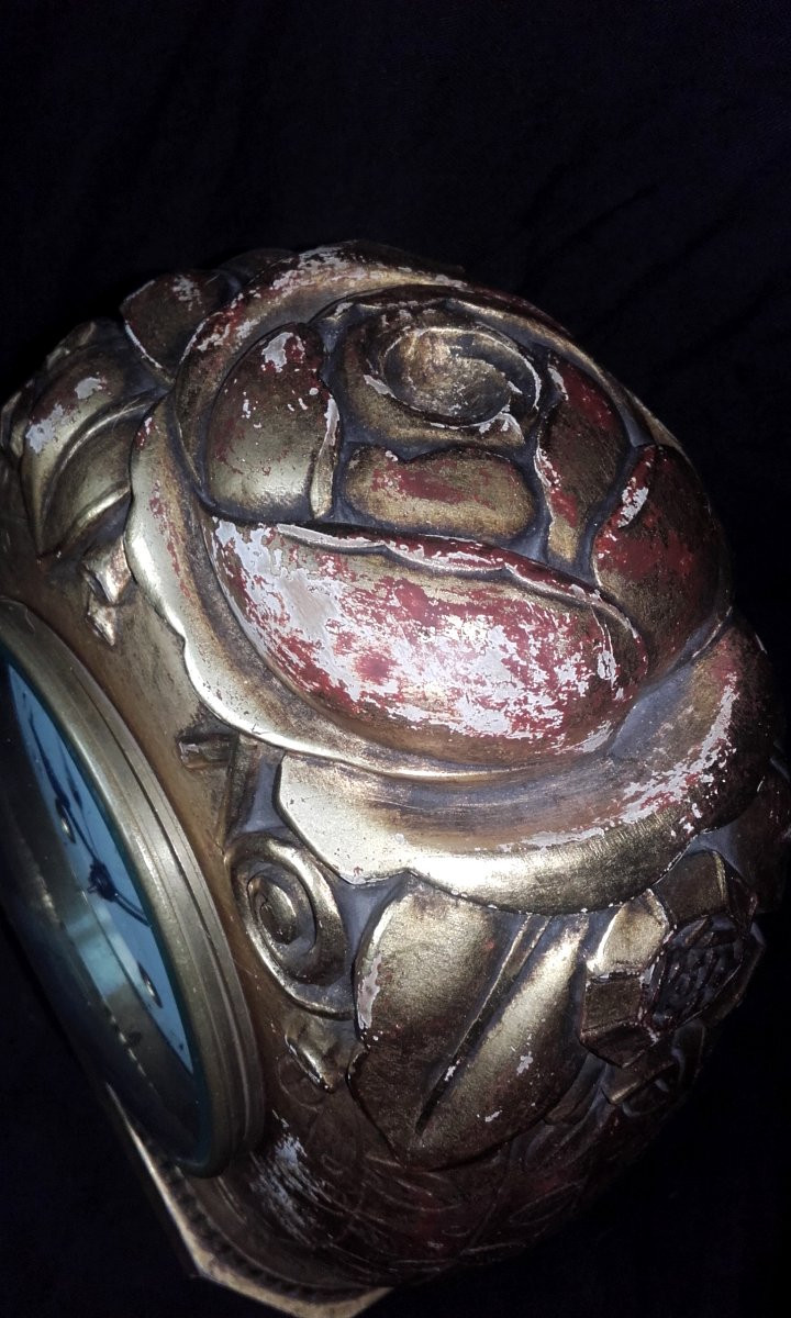 Art Deco Clock In Gilded Wood Dlg By Süe And Mare-photo-4