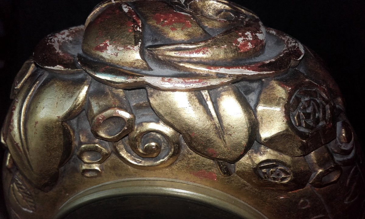 Art Deco Clock In Gilded Wood Dlg By Süe And Mare-photo-3