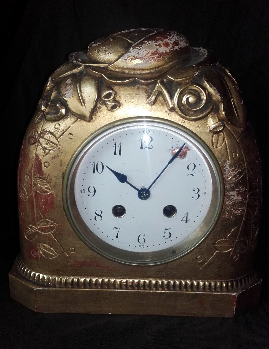 Art Deco Clock In Gilded Wood Dlg By Süe And Mare-photo-7