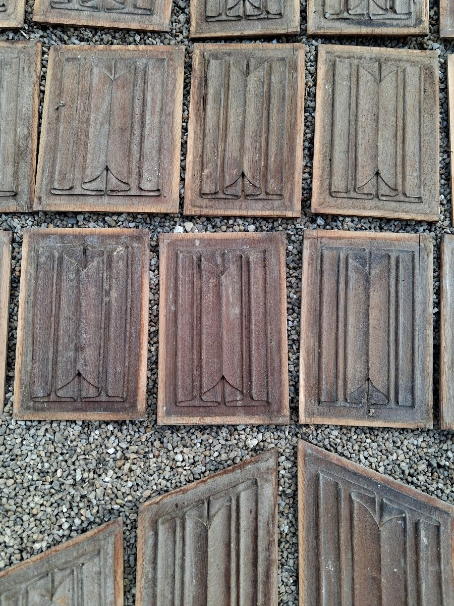 Extensive Set Of 78 Oak Napkin Fold Panels-photo-1