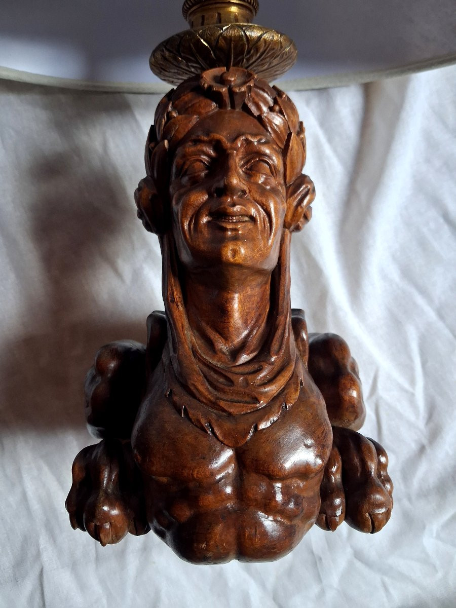 Pair Of Renaissance Carved Wooden Lamps-photo-6