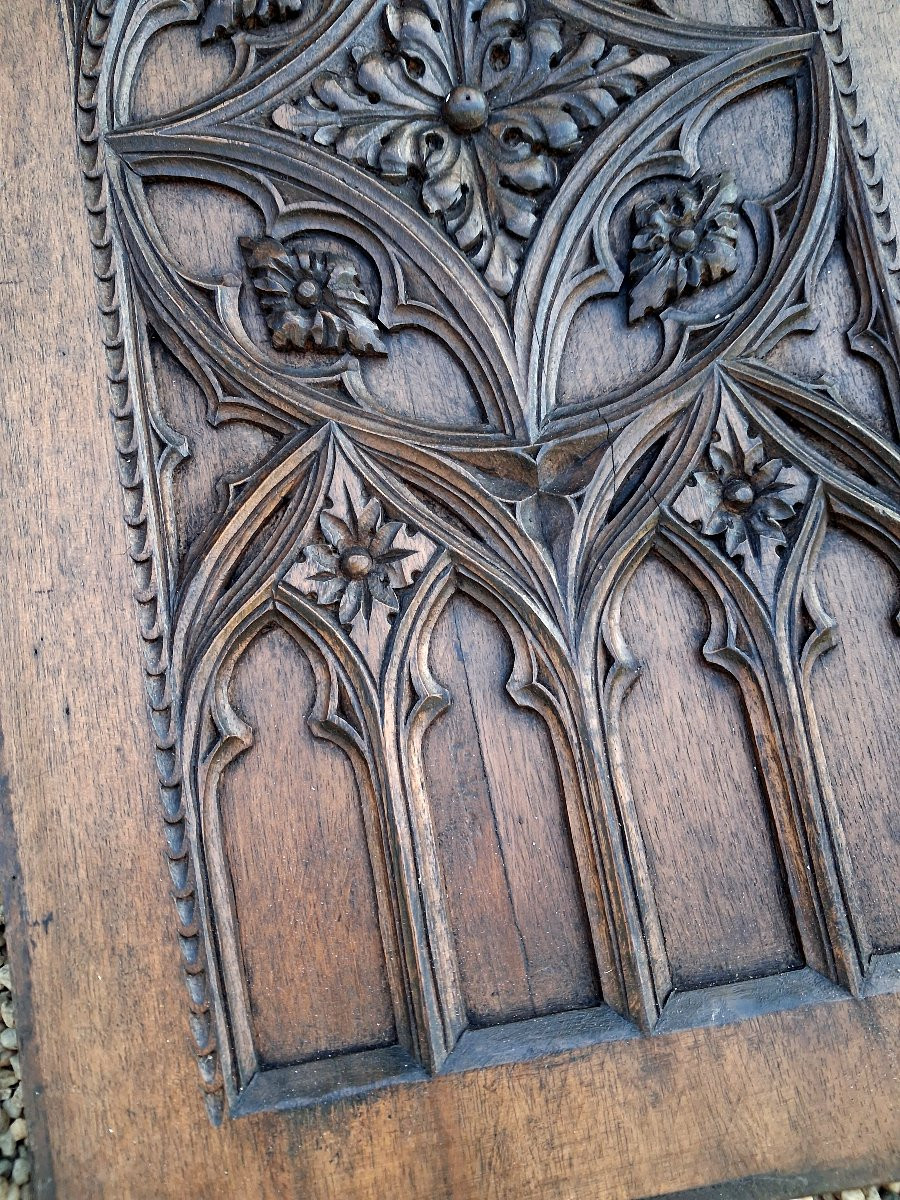 Pair Of Gothic Carved Walnut Panels, 68 X 36 Cm-photo-4