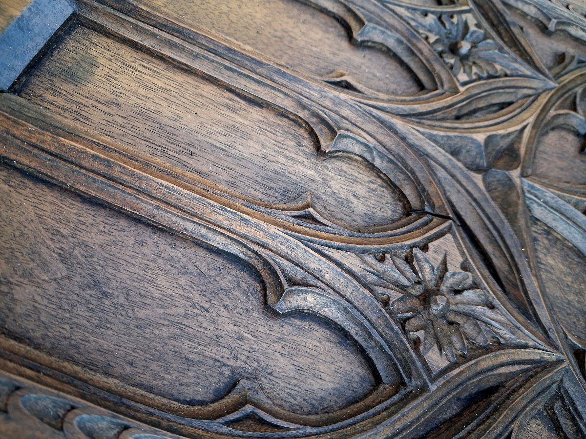 Pair Of Gothic Carved Walnut Panels, 68 X 36 Cm-photo-3
