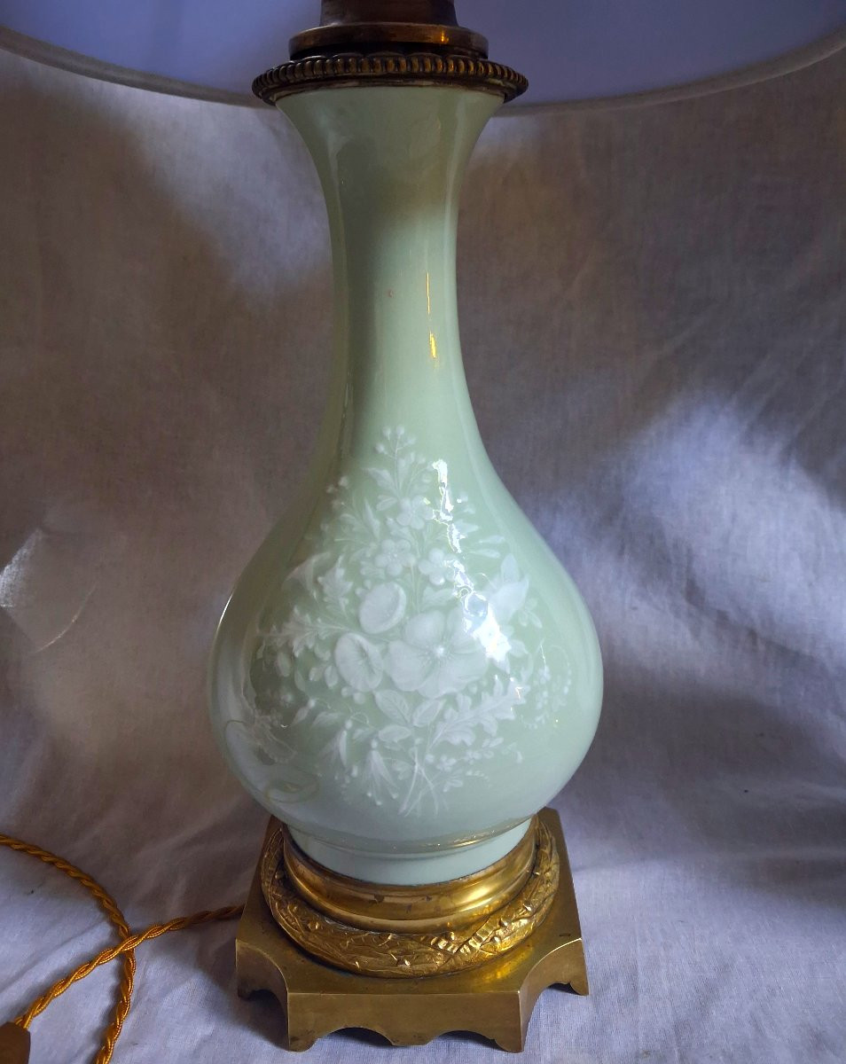 Paire de lampe céladon bronze et porcelaine-photo-2
