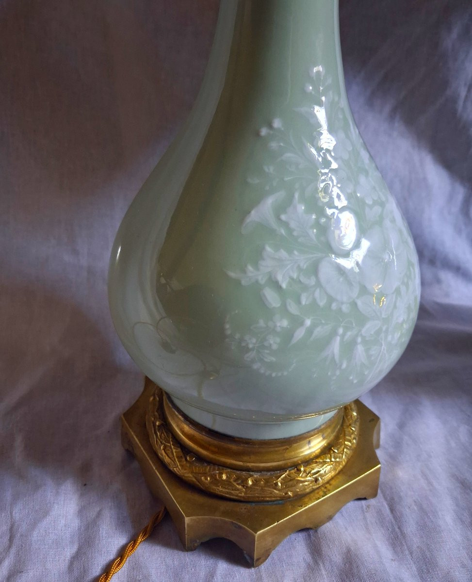 Paire de lampe céladon bronze et porcelaine-photo-1