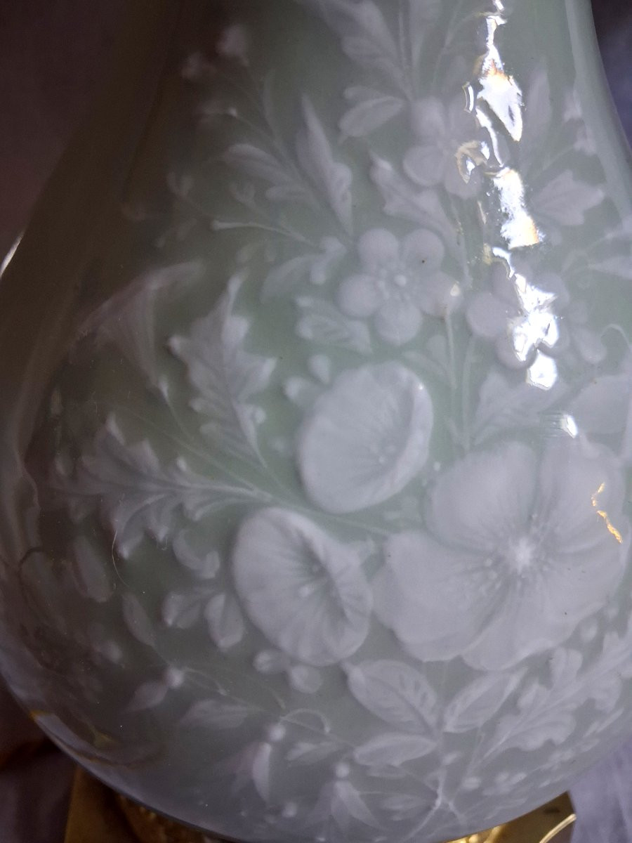 Paire de lampe céladon bronze et porcelaine-photo-3