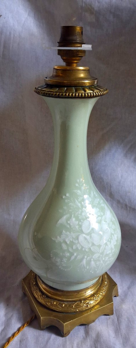 Paire de lampe céladon bronze et porcelaine-photo-6