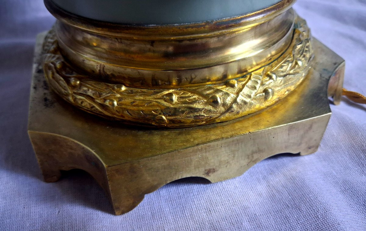 Paire de lampe céladon bronze et porcelaine-photo-7