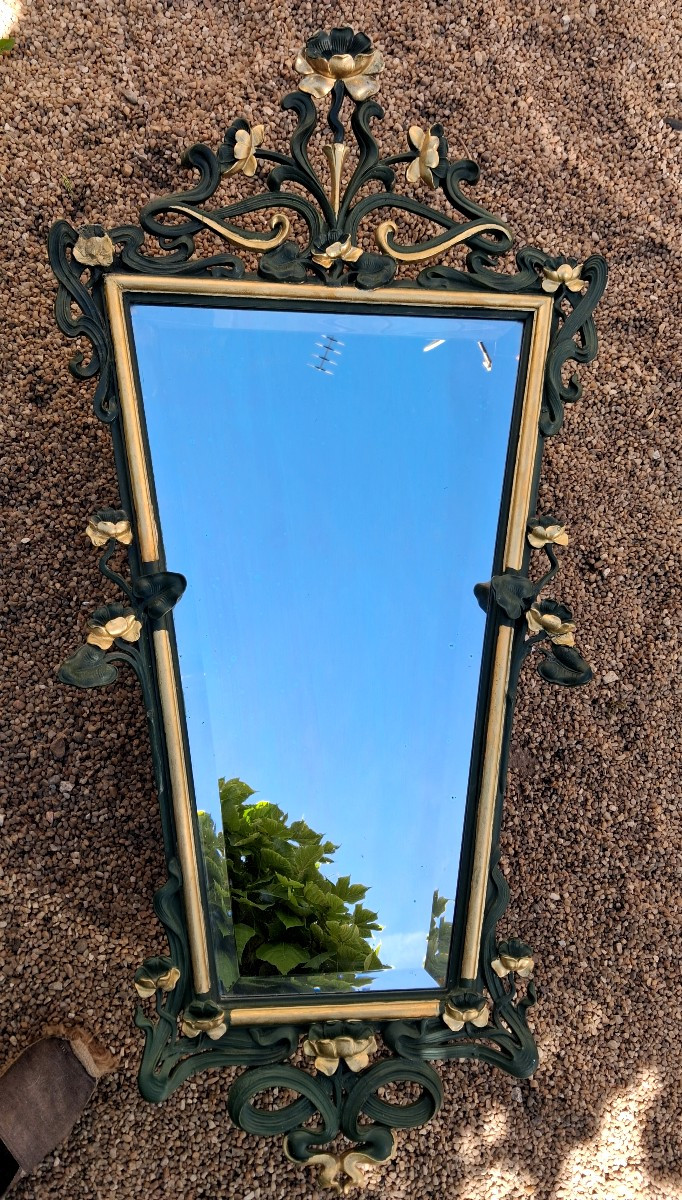 Art Nouveau Miroir Biseauté Trapézoidal Nouille