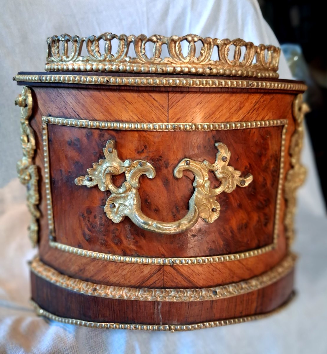 Bronze And Wood Planter, Curved On All Sides-photo-4