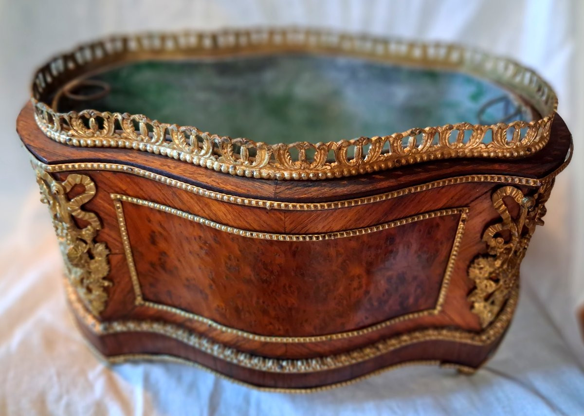 Bronze And Wood Planter, Curved On All Sides-photo-4
