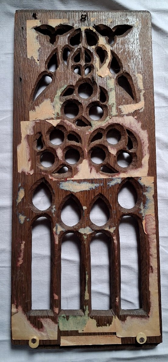 Panneau gothique a fenestrage ajouré en chene circa 1500-photo-4