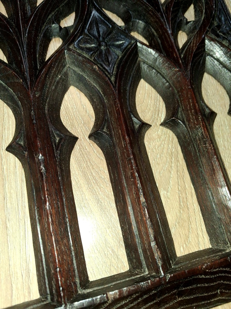 Two Gothic Oak Panels With Openwork Windows From The 19th Century-photo-4